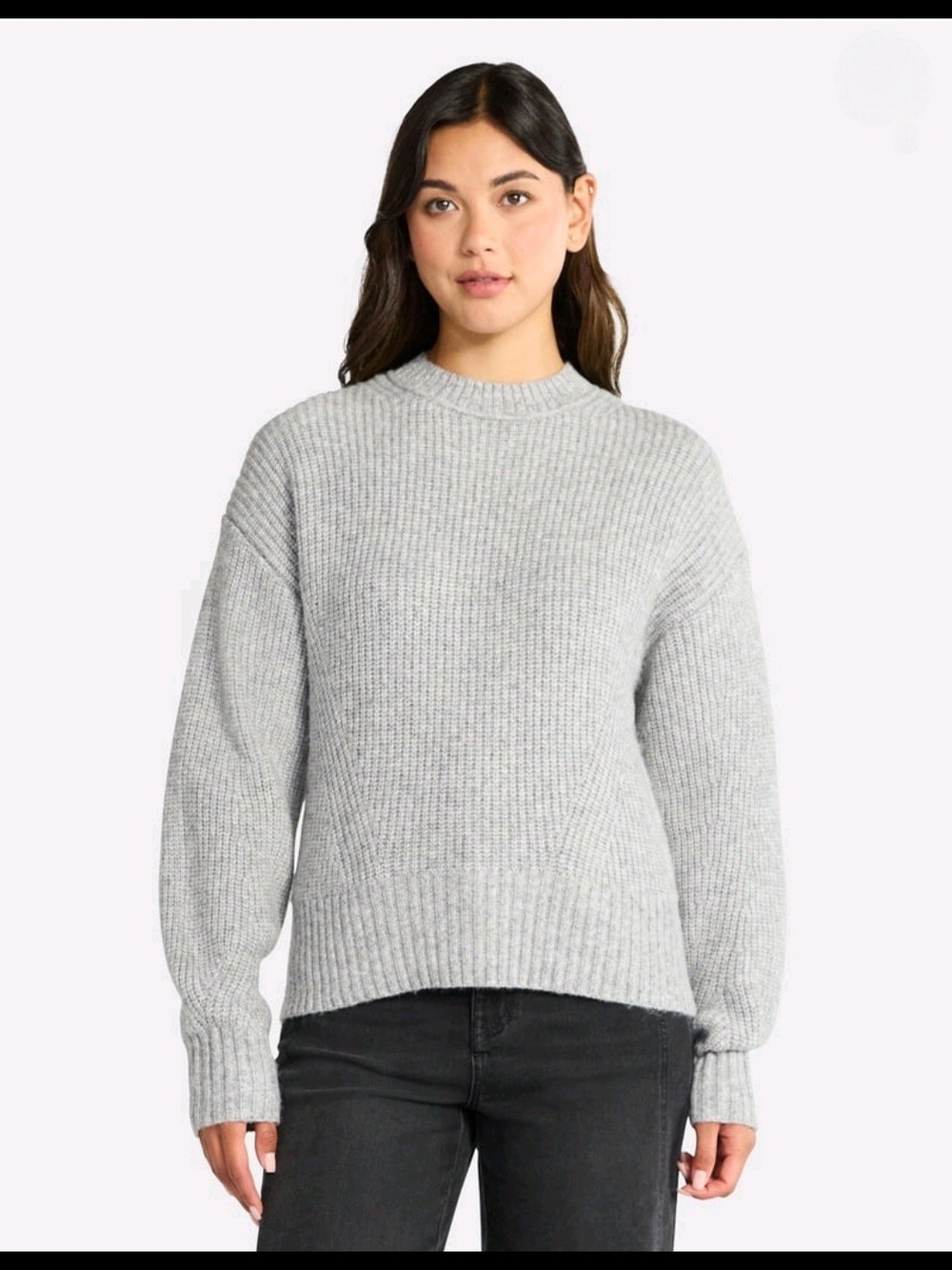 Women's Gray Heather Time and Tru Shaker Stitch Mock Neck Sweater, Midweight